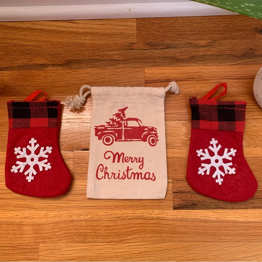 Lot of 3 New Reusable Christmas Gift Bags Small Stockings Stocking Gift Bag